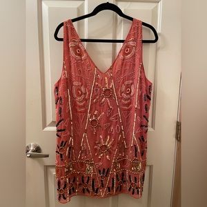 Free People Sequin Coral Shift Minidress